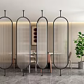 Modern Room Dividers With Metal Frame And Transparent Panels In Dining Area