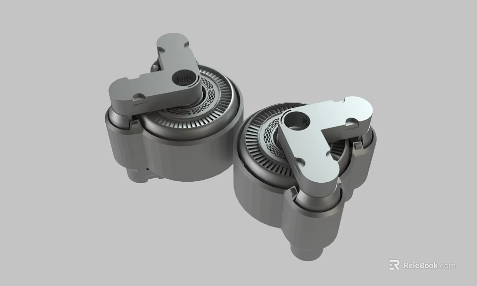 Two Metal Mechanical Parts With Gear Structure And Precision Holes Design 3d model 