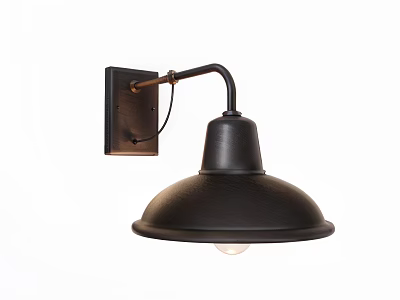 Black Metal Wall Mounted Lamp with Curved Arm and Wide Shade 3d model