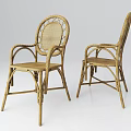 Light Brown Rattan Armchair With Round Backrest And Curved Armrests Design