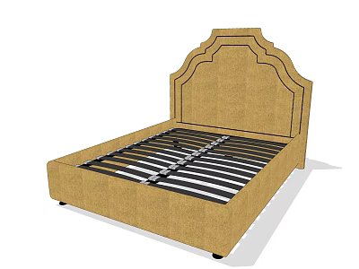 Double Bed With Arched Upholstered Brown Headboard And Black Slat Base 3d model