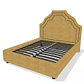 Double Bed With Arched Upholstered Brown Headboard And Black Slat Base