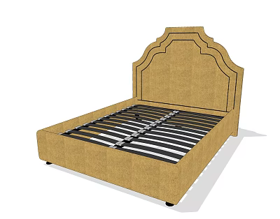 Double Bed With Arched Upholstered Brown Headboard And Black Slat Base 3d model