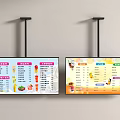 Two Hanging TV Screens Showing Digital Menu With Food And Drink