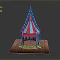 Colorful Children's Carousel Toy With Red And Blue Striped Tent Top And Wooden Platform