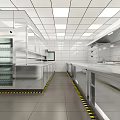 Professional Commercial Kitchen With Stainless Steel Appliances And Tiled Walls