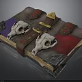 Ancient Book With Red Purple Leather Cover Two White Skulls Gold Buckle And Metal Decorations