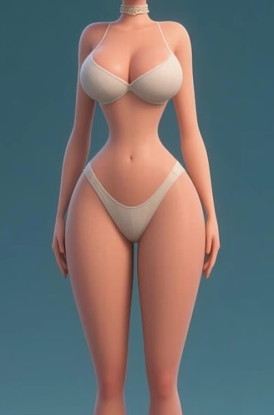 Woman in Light Colored Underwear with Curvy Hips Against Blue Background 3d model