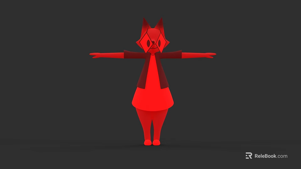 Red Horned Woman Wearing Dress With Arms Outstretched On Dark Background 3d model 