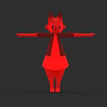 Red Horned Woman Wearing Dress With Arms Outstretched On Dark Background