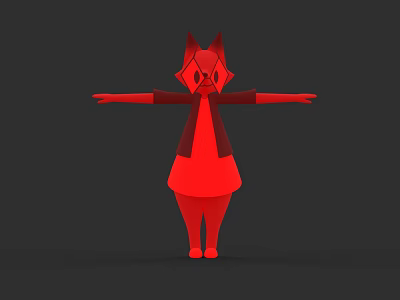 Red Horned Woman Wearing Dress With Arms Outstretched On Dark Background 3d model