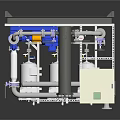 Industrial Mechanical Equipment Setup With Metal Frame Blue Motor White Pumps And Pipes