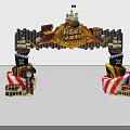 Pirate Themed Arch Decoration With Ship Model Pirate Characters And Flags 3d model