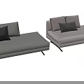 Modern Gray Fabric Chaise Lounge With Black Decorative Pillow And Metal Legs Design
