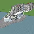 Modern Waterfront Hotel Building With Multi storey Design And Observation Decks 3d model