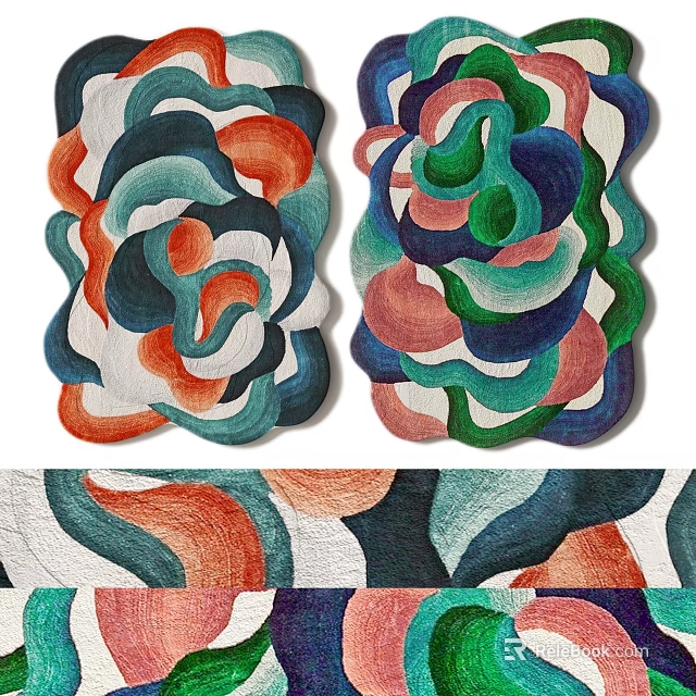 Decorative Stylish Rugs With Vibrant Colors And Artistic Curved Patterns 3d model 