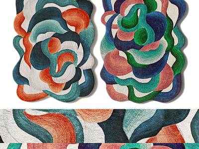 Decorative Stylish Rugs With Vibrant Colors And Artistic Curved Patterns 3d model