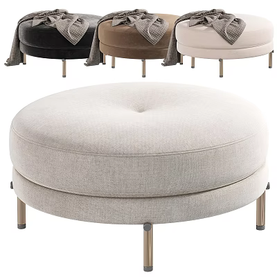 Modern Round Upholstered Ottoman With Metal Legs And Multiple Color Options For Living Room Decor 3d model