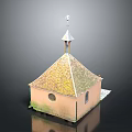 Small Chapel Like Building With Pyramidal Moss Covered Roof And Circular Window