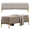 Modern Gray Sofa Bench With Soft Upholstery Golden Metal Legs And Cozy Blanket