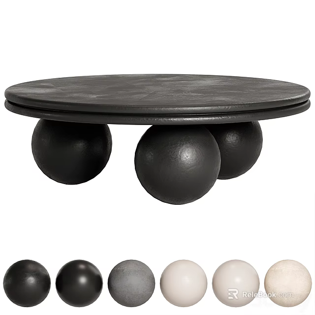 Modern Black Round Coffee Table With Sphere Base And Smooth Surface Design 3d model