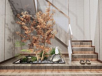 Japanese-style Staircase Landscape Setches Courtyard Setches Handrail Stairs Courtyard Stone Maple Landscape 3d model