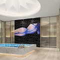 Elegant SPA Sauna Interior With Circular Ceiling SPA Pool Mosaic Wall And Glass Partition 3d model