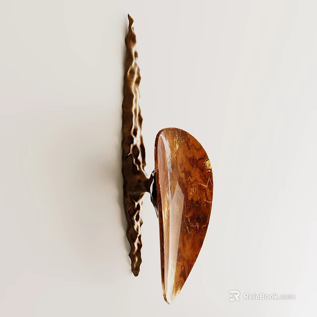 Abstract Wall Lamp With Unique Brown Amber Shade And Metallic Frame On White Wall 3d model 