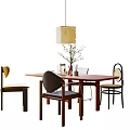 Quiet Ancient Style Dining Table and Chair Combination Ornaments Combination Art Chandelier 3d model