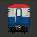 Showcasing Blue Body Red Roof Model Train with White Windows and Decorative Patterns 3d model