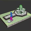 3D Decorative Fountain Model With Green Leaf Base And Stone Path Design