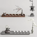 Elegant Ceramic Tea Set Arrangement With Teapot Teacups Wooden Tray And Flower Branches