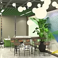 Modern Public Office Space Interior With Open Layout Green Plants And Hanging Pendant Lights