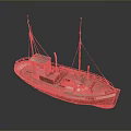 Vintage Model Fishing Boat Featuring Masts Cabin ELVA Name And Detailed Deck Design