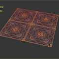 Square Carpet With Intricate Geometric Design Central Floral Patterns Blue Background And Golden Edges