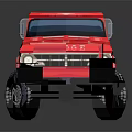 Red Vintage Pickup Truck With Single Cab Shiny Body And Large Tires