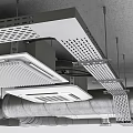 Suspended Ceiling Structure with Metal Pipes Vents and Industrial Framework Details