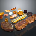 Assorted Delicious Food Variety Including Bread Cakes Cookies And Meat Items
