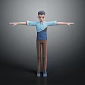 3D Human Character Model With Blue Shirt Brown Pants And Outstretched Arms