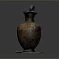 Ancient Decorative Vase With Intricate Patterns Curved Handle And Ornate Base