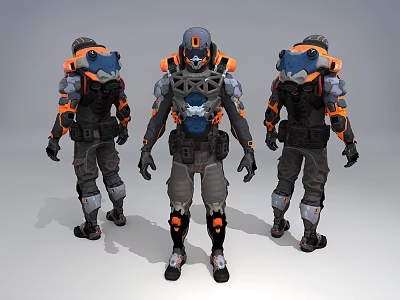 Smart Machine Futuristic Armor Design With Multi View Display And Orange Black Details 3d model