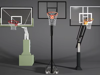 Basketball Hoop Sports Equipment Featuring Three Designs With Portable Fixed Frames And Transparent Backboards 3d model