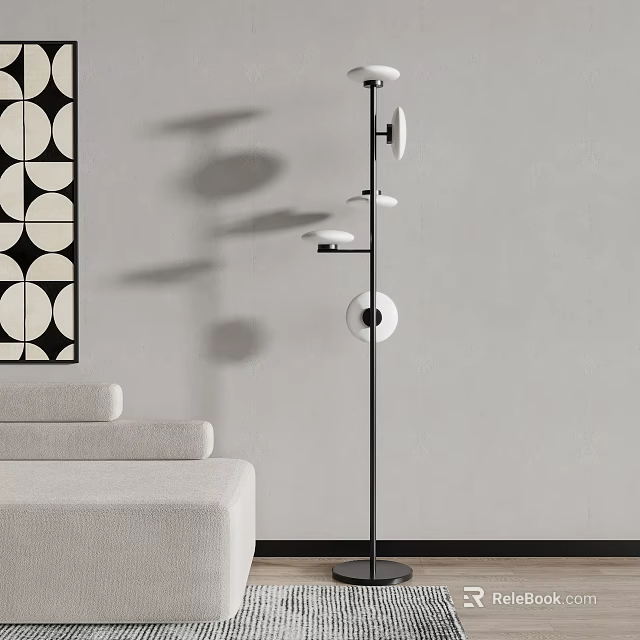 Modern Floor Lamp With Geometric Decorative Wall Art And Sofa Shadow 3d model
