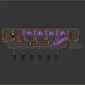 Cartoon Castle Palace Interior With Red Carpet Stairs Arched Windows Purple Lighting And Decorative Columns
