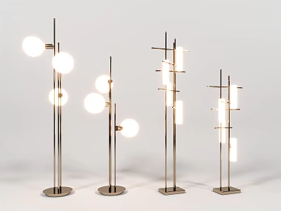 Modern Floor Lamps With Metal Stands And Spherical Rectangular Bulbs For Interior Decor 3d model
