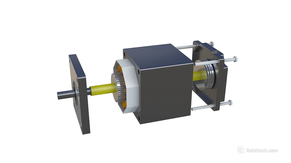 Industrial Mechanical Equipment With Precision Metal Casing Yellow Shaft Mounting Brackets And Structural Components 3d model 