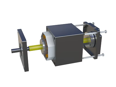 Industrial Mechanical Equipment With Precision Metal Casing Yellow Shaft Mounting Brackets And Structural Components 3d model