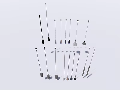 Various Modern Chandeliers With Different Designs And Metallic Pendants On White Background 3d model
