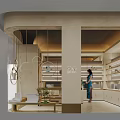 Zun Hua Modern Interior Space With Shelves Counter And Green Plant Decor