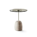 Modern Minimalist Coffee Tables With Round Glass Tops And Textured Stone Bases